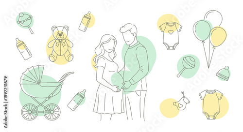 Expectant parents with baby items, a joyful anticipation of new life.