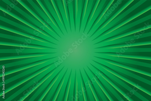 Abstract green sunburst background with radial light rays and glowing center, fresh natural burst effect for eco design, branding, presentation, and modern vibrant visual backdrop