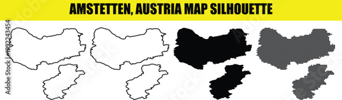 Amstetten austria map silhouette collection with clean outlines solid shapes and modern pixelated digital patterns.