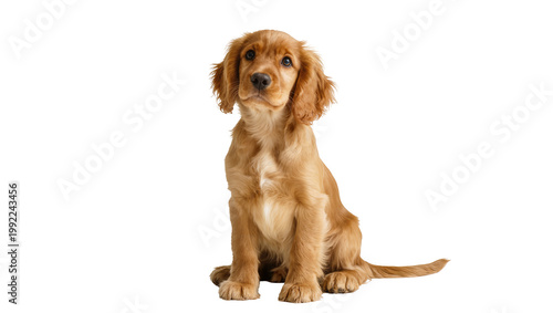 Fotografía Golden Cocker Spaniel puppy sitting attentively, isolated on transparent backgro