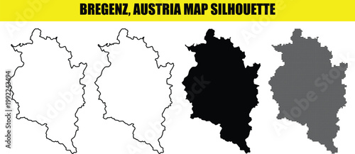 Bregenz austria map silhouette set featuring vector outline solid and halftone patterns on transparent background.