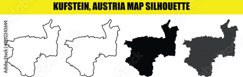 Kufstein austria map silhouette set with vector border solid fill and halftone mesh textures on dark background.