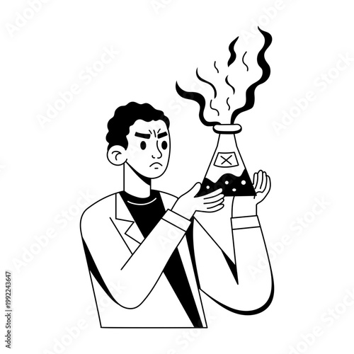 A hand drawn illustration showing a person holding a dangerous liquid 
