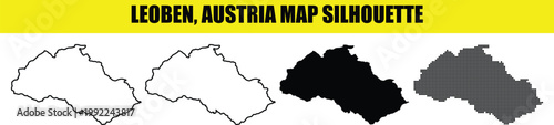 Leoben austria map silhouette graphics pack including solid fill outline and halftone dot patterns for geography.