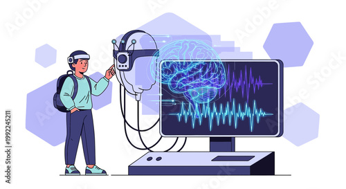 Exploring neural interfaces: a young researcher interacts with brain-computer interface technology