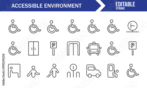 Simple inclusive symbols in linear style isolated on white background