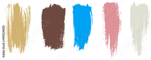 and Drawn Colorful Paint Swatches with Realistic Bristle Texture