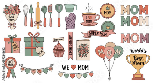 Mothers Day Celebration with Gifts, Balloons, and Baking Utensils.