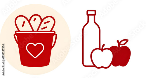 food donation, charity icon, help symbol, support icon, heart donation, aid bucket, community help, volunteer service, relief support, giving food, donation box, charity symbol, humanitarian aid, food