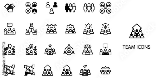 Team simple New concept 24 Black and White color icons set .Vector illustration.