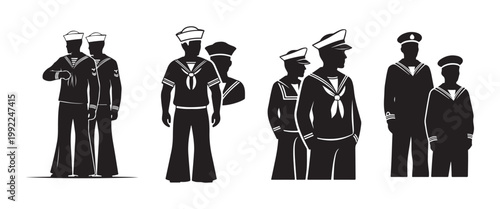 WebSailor Silhouette Vector – Two Mariners with Ship Wheel and Map Nautical Illustration