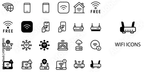 WIFI simple New concept 24 Black and White color icons set .Vector illustration.