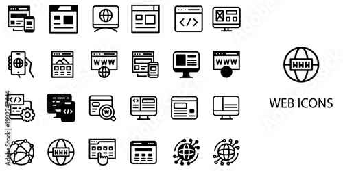 Web simple New concept 24 Black and White color icons set .Vector illustration.