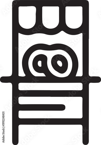 Mini street stall window black line icon, flat vector illustration