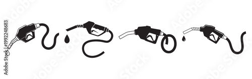 WebFuel Pump Nozzle Icon Set – Outline and Solid Vector Symbols for Gas Station, Petrol Dispenser and Energy Design