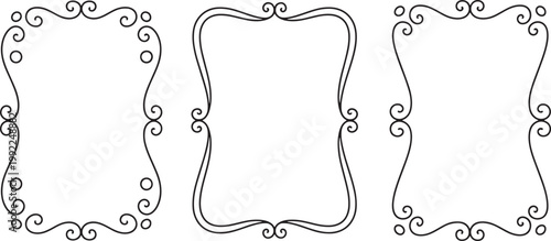 Set of three vintage ornate frames. retro border design elements for text or image in calligraphic doodle style Vector Illustration.