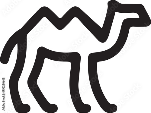 Pictogram camel animal black line icon, flat vector illustration