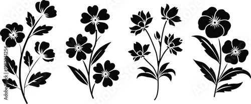 Black silhouette floral designs leaves for decoration design