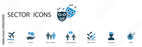 sector  icons set outline and Flat Style,transparent background