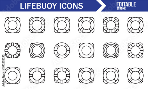 Editable lifebuoy icon collection for UI UX and digital projects