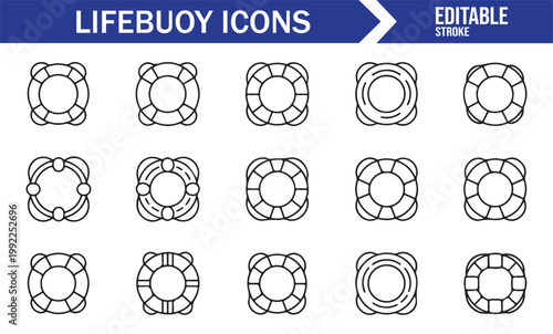 Minimalistic lifebuoy outline symbols for safety and marine themes