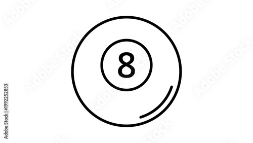 Minimalist Billiard 8-Ball Editable Stroke Vector Icon. Clean black line illustration of a pool ball on white background. Scalable graphic for sports, games, and leisure design projects. Professional