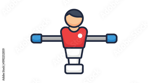 Modern flat vector illustration of a foosball table soccer player icon isolated on a white background, perfect for sports gaming apps, leisure activities, and recreational competition designs.