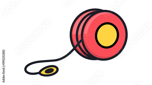 Tableau sur toile Classic Red and Yellow Yoyo Toy with String, Modern Flat Vector Icon Illustration for Childhood Play, Games, and Hobbies, Scalable Hand-Drawn Design Isolated on White Background for Graphic Use