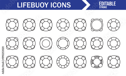 Minimal lifering icons collection in clean linear style for UI design