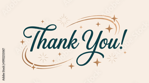 Elegant 'Thank You' message with sparkling stars and decorative swooshes