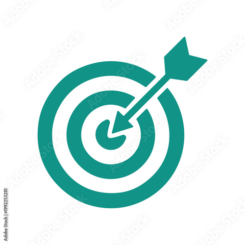 Teal target with arrow hitting bullseye.