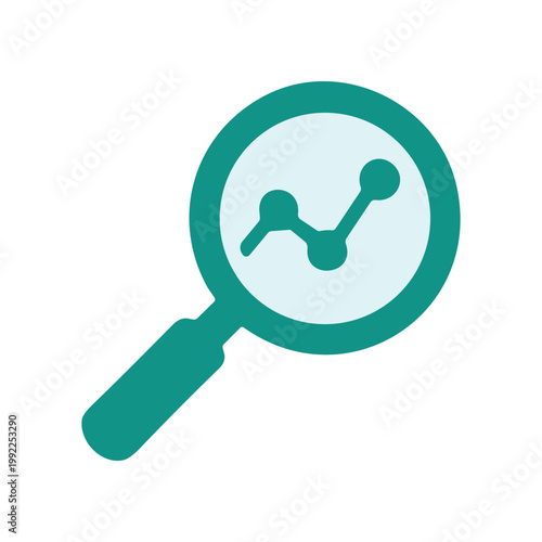 Magnifying glass with graph inside.