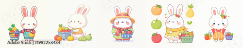 cute rabbit vector shopping for fruit