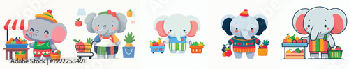 cute elephant vector shopping for fruit