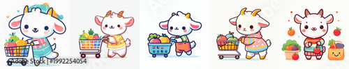 cute goat vector shopping for fruit
