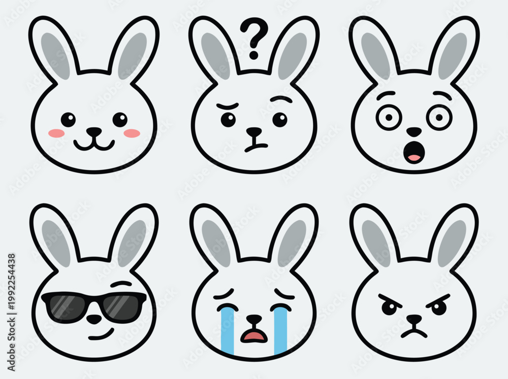 Fototapeta premium Cute Bunny Emoticons Set.