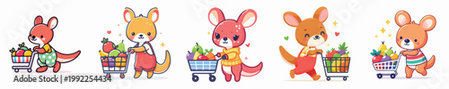 cute kangaroo vector shopping for fruit
