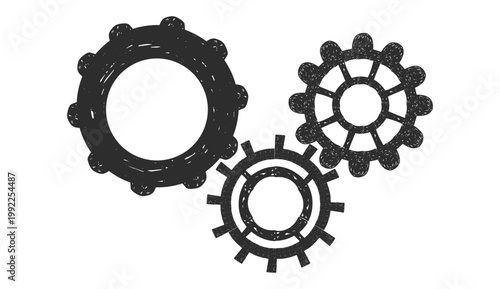 Gear machine wheel icon, cog hand drawn sketch. Crayon rero settings cogs and gears line clipart, textured design elements. Setting gear icon. 
