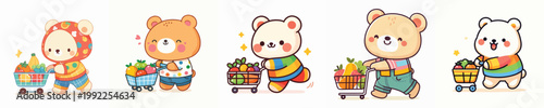 cute bear vector shopping for fruit