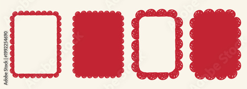 Scallop edge square silhouette shape. Scalloped border wiggle badge or label set. Text boxes wavy edges. Curve stamps, coupon figure. 