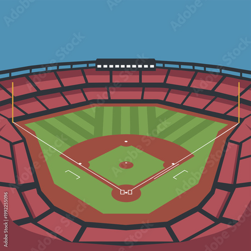 Empty Baseball Stadium in Red and Green baseball field