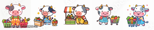 cute cow vector shopping for fruit