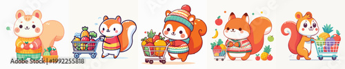 cute squirrel vector shopping for fruit
