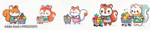 cute squirrel vector shopping for fruit
