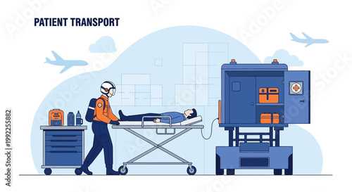 Patient Transport by Air Ambulance: Medical Team Moving Patient to Aircraft
