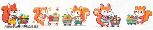 cute squirrel vector shopping for fruit