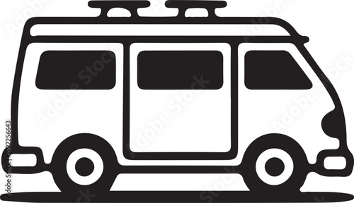 Van campervans side black icon, flat vector illustration