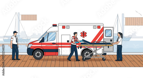 Paramedics Transport Patient from Ambulance at Dockside