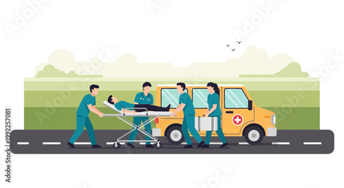 Paramedics Transport Patient to Ambulance, Emergency Medical Service