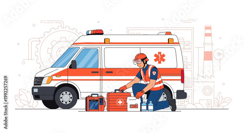 Paramedic with Medical Kit and Ambulance, Emergency Medical Services